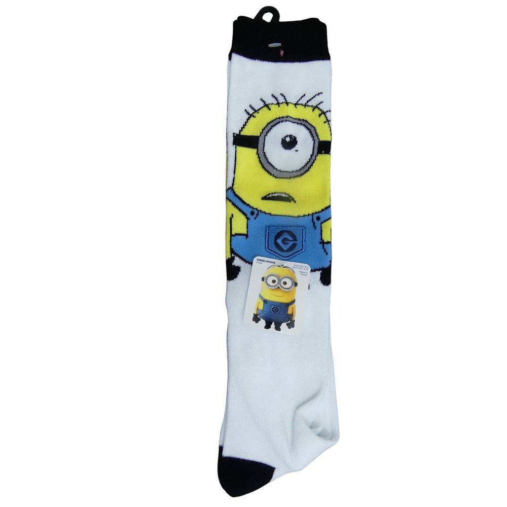 Despicable Me Knee High Socks Womens 9-11 White New Minion Graphic Print